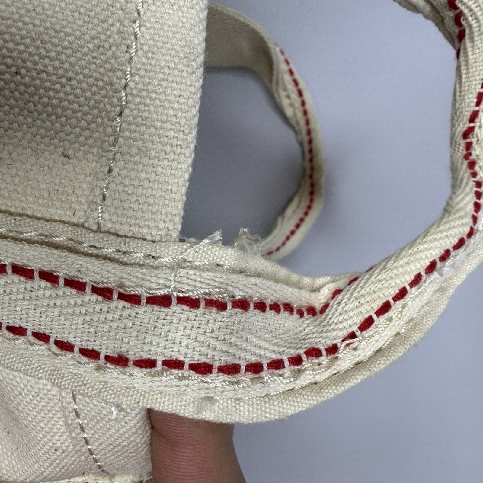 Vintage Micro Mini LL Bean Boat Tote Bag White Red Stitch Double Handle 5-1/2″