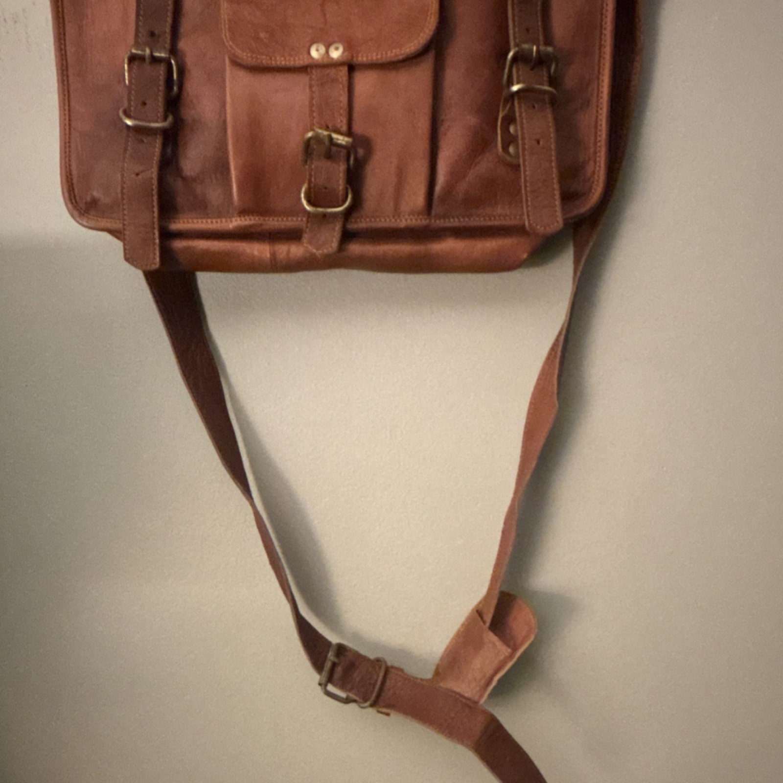 Vintage Leather Laptop Messenger Bag Adjustable Strap Lined Men Casual Business
