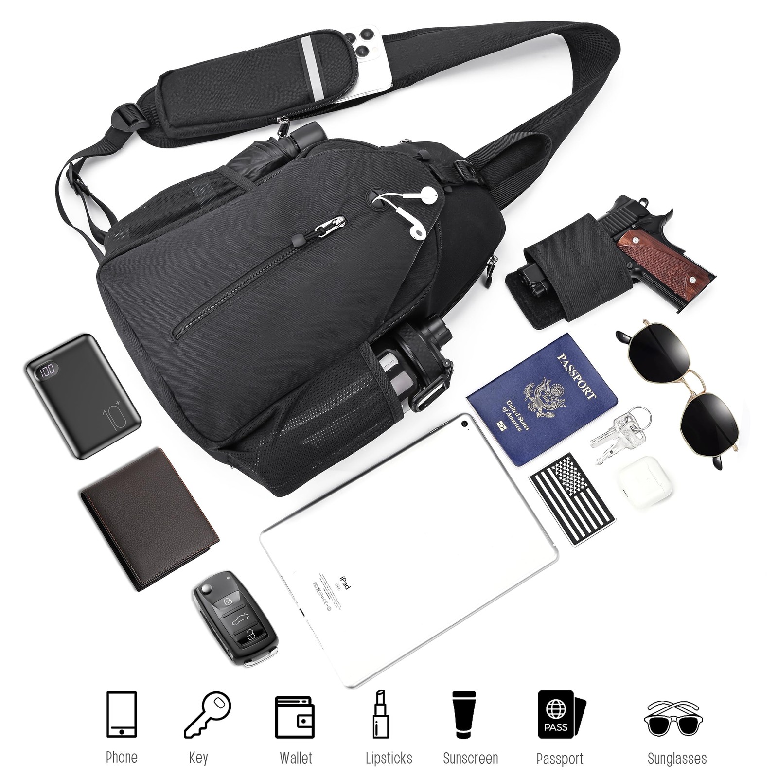 DEYACE Concealed Carry Bag for Men, YKK Zippers Large Crossbody Sling Backpac…