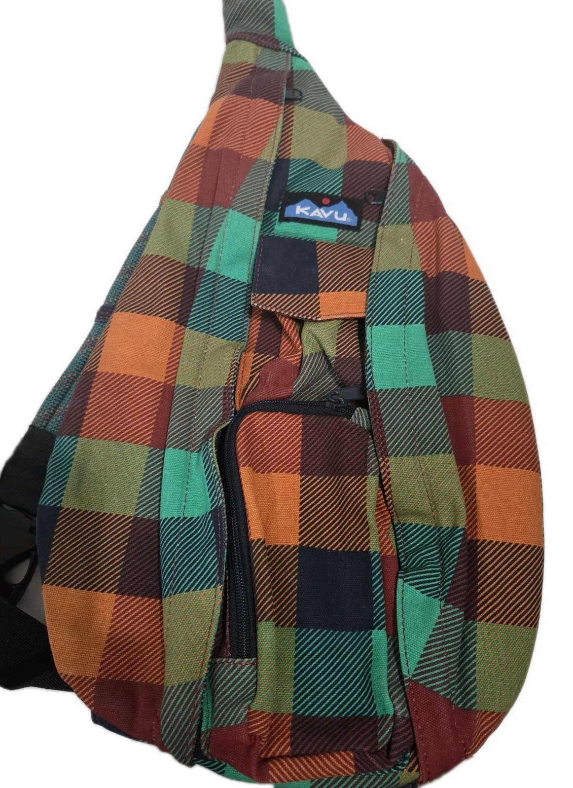 Kavu Multicolor Checked Sling Bag Crossbody Adjustable Strap Pockets NWOT