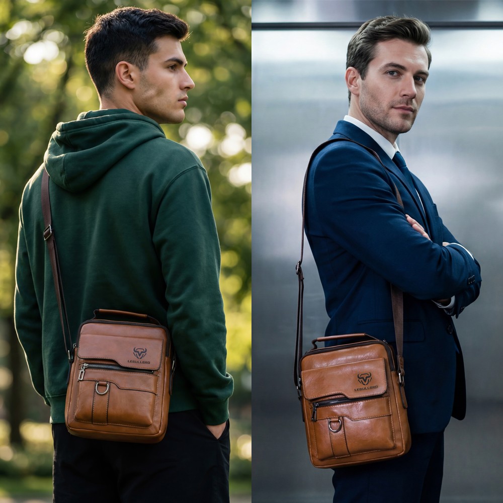 Men’s Leather Crossbody Bag Shoulder Bag Handbag Casual Business Sling Bag