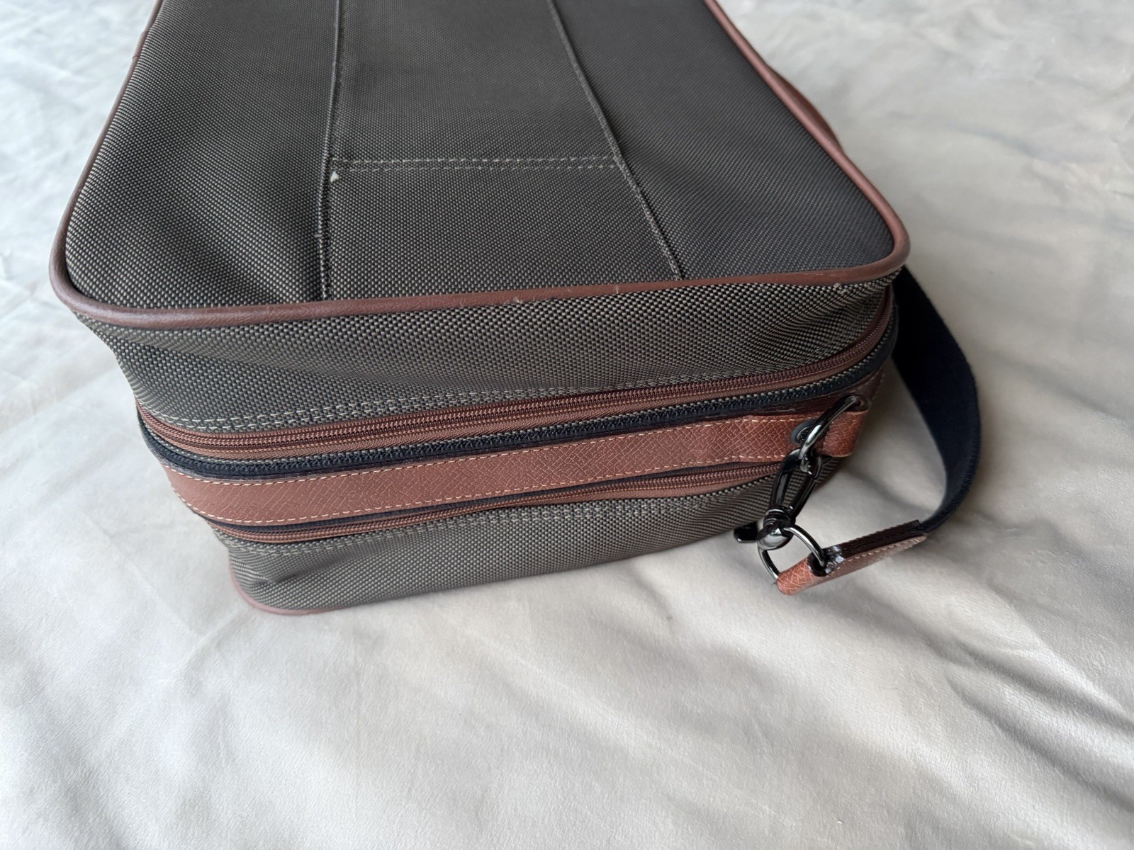Longchamp Boxford Travel Briefcase Men’s Brown Leather Olive Green Canvas