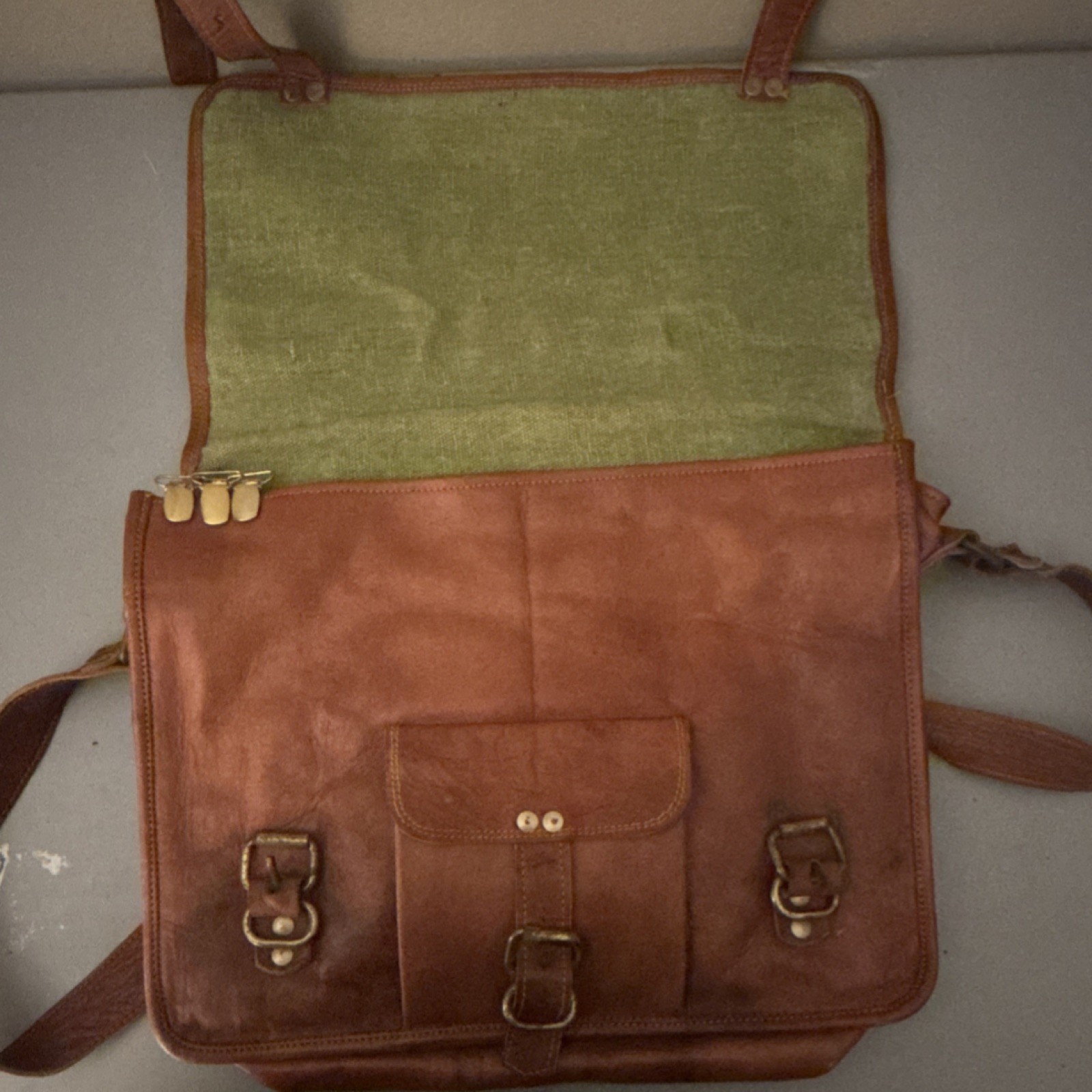 Vintage Leather Laptop Messenger Bag Adjustable Strap Lined Men Casual Business