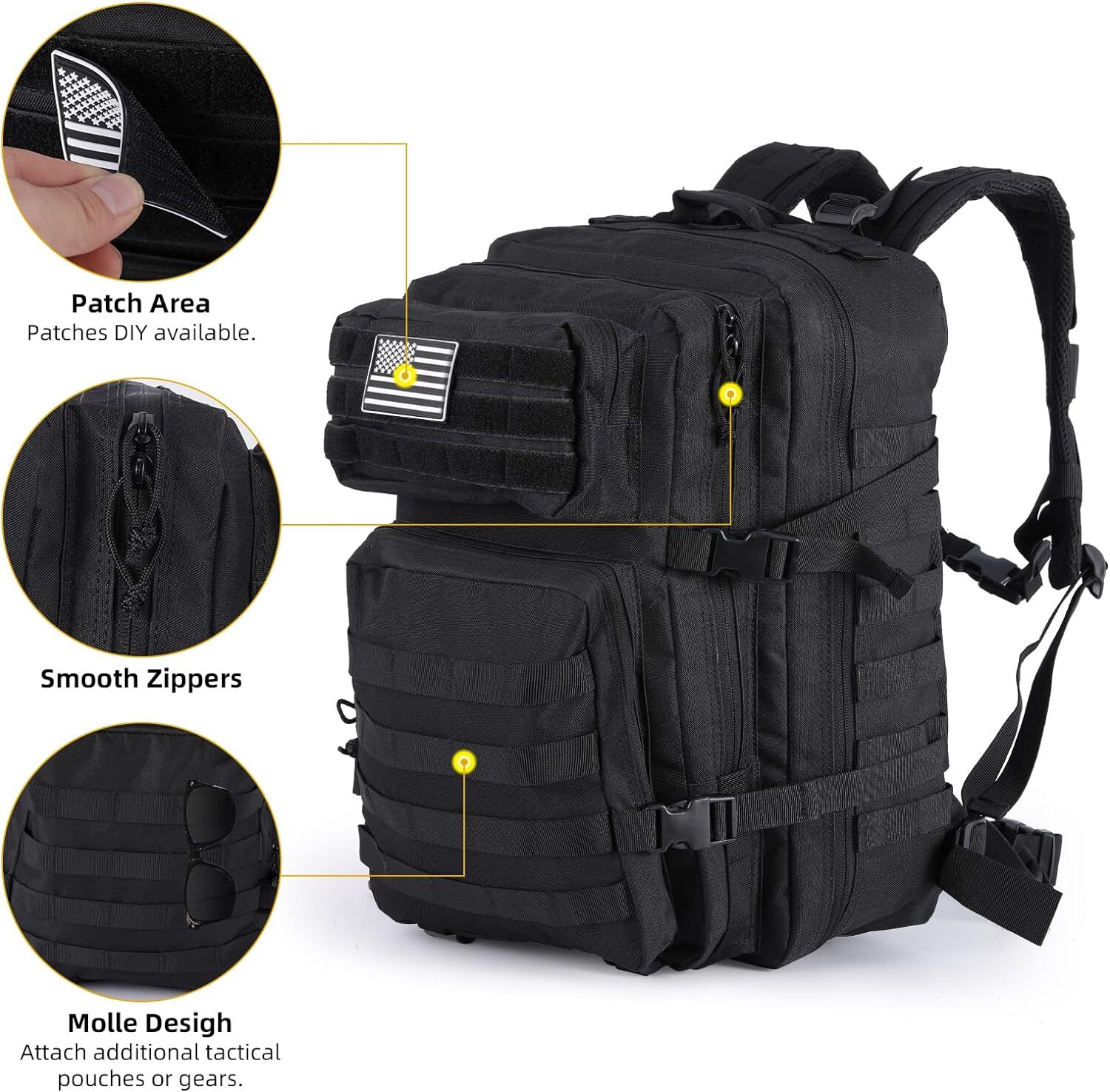 45L Military Tactical Backpack Large Army Men 3 Day Assault Pack Molle Rucksack