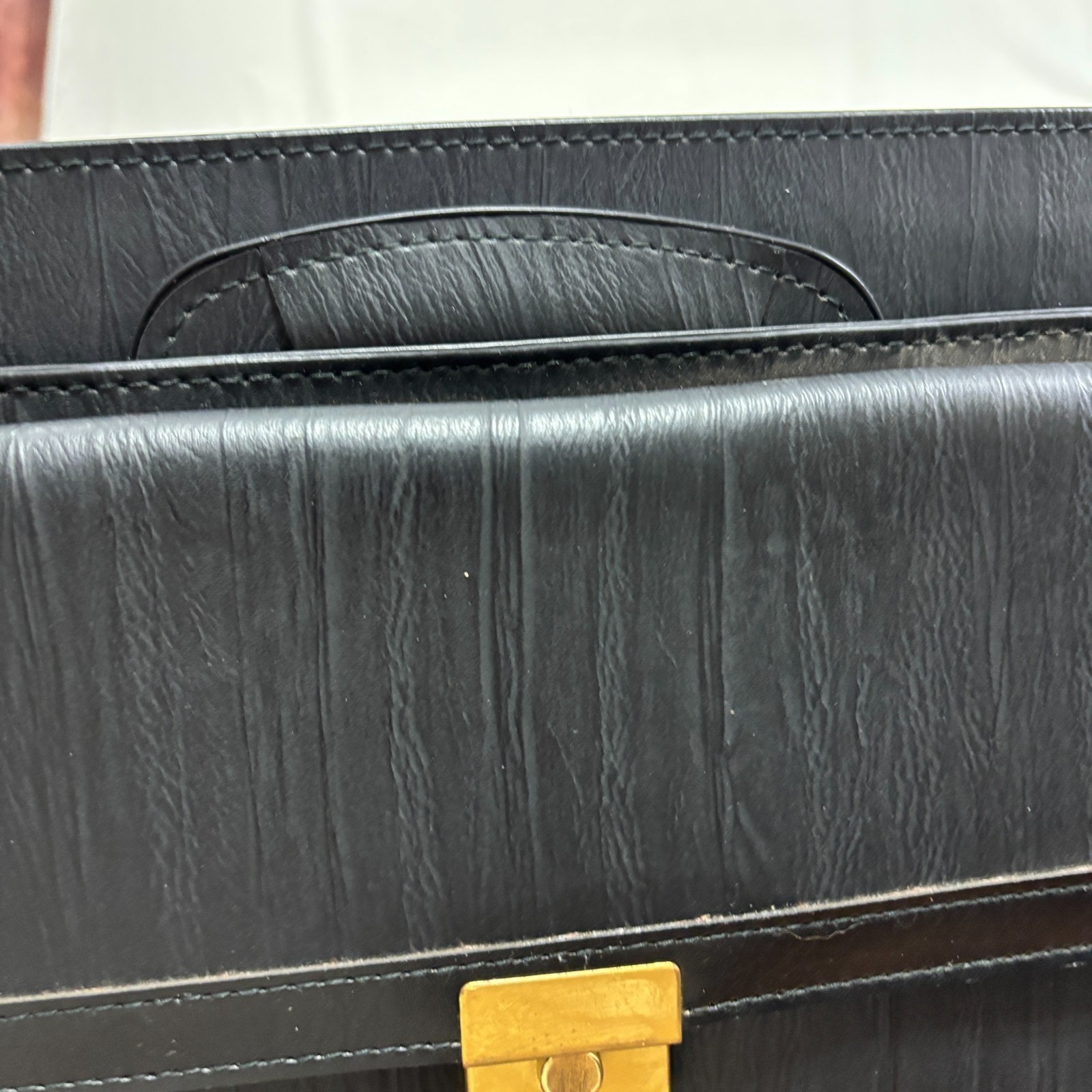 Laptop Briefcase Black Textured Faux Leather Gold Hardware Professional Retro