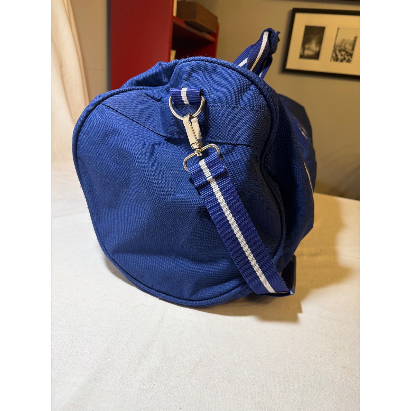 Polo Ralph Lauren Blue Canvas Duffel Bag Weekender Royal Blue Striped Strap