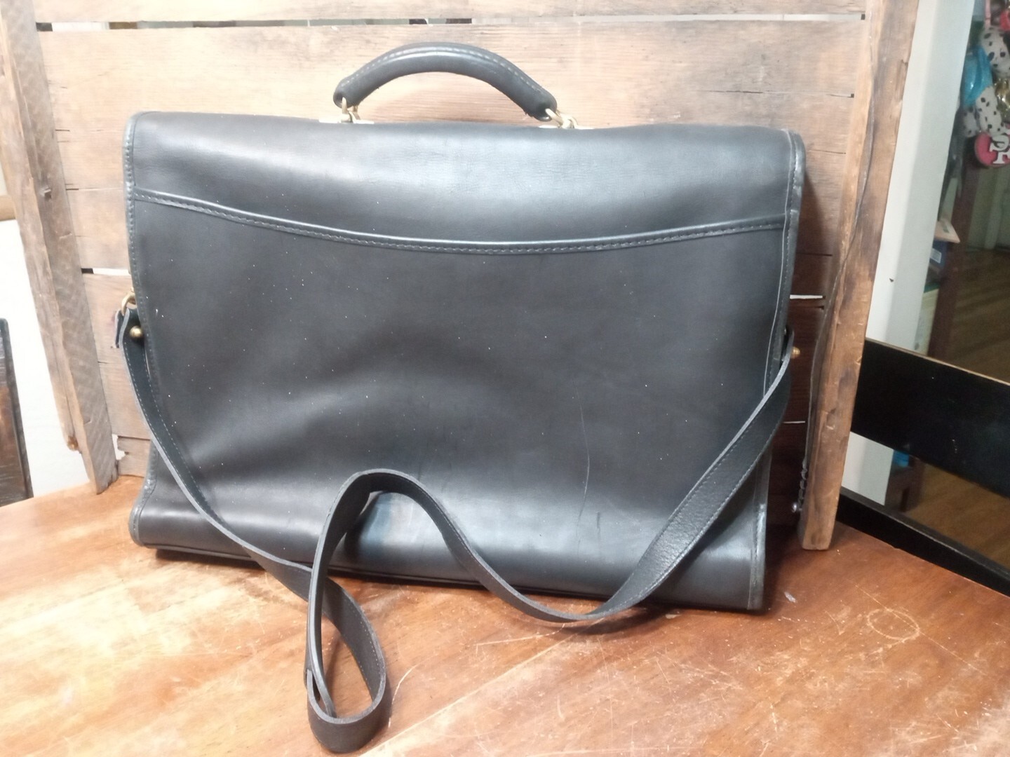SCHLESINGER Heavy Black Leather Briefcase / Messenger Bag Made in USA