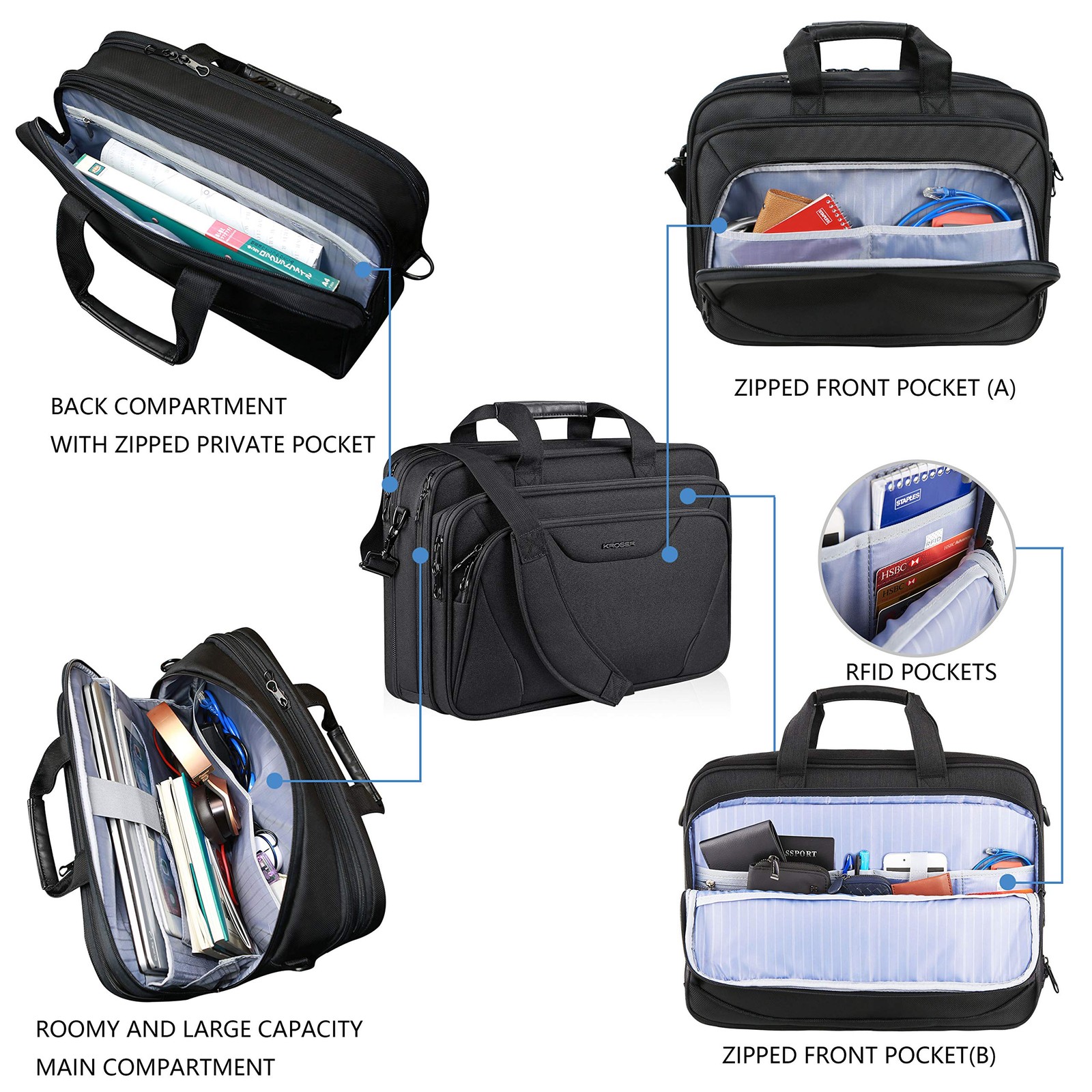 Laptop Bag – 17.3 Inch, Expandable, Water-Repellent – Shoulder Messenger fo
