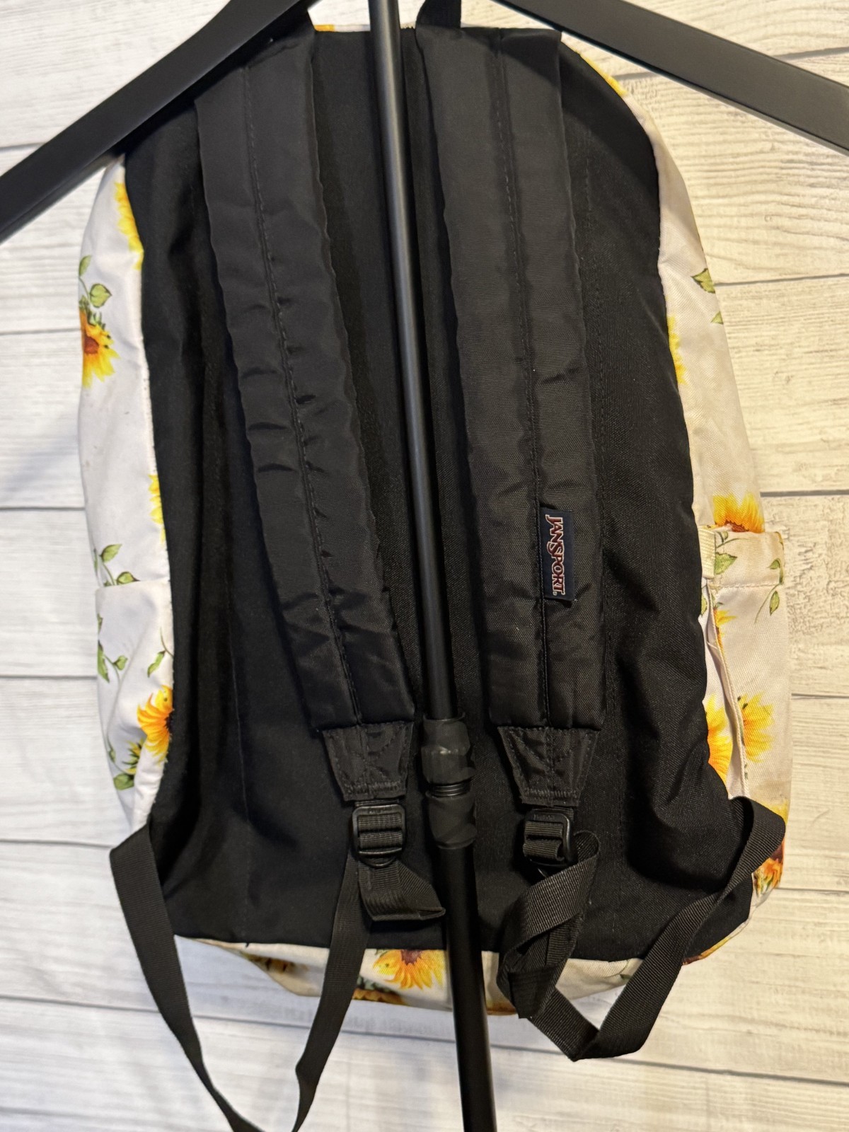 JanSport Daisy Floral Print Backpack Cream White with Yellow Daisy 18” Classic