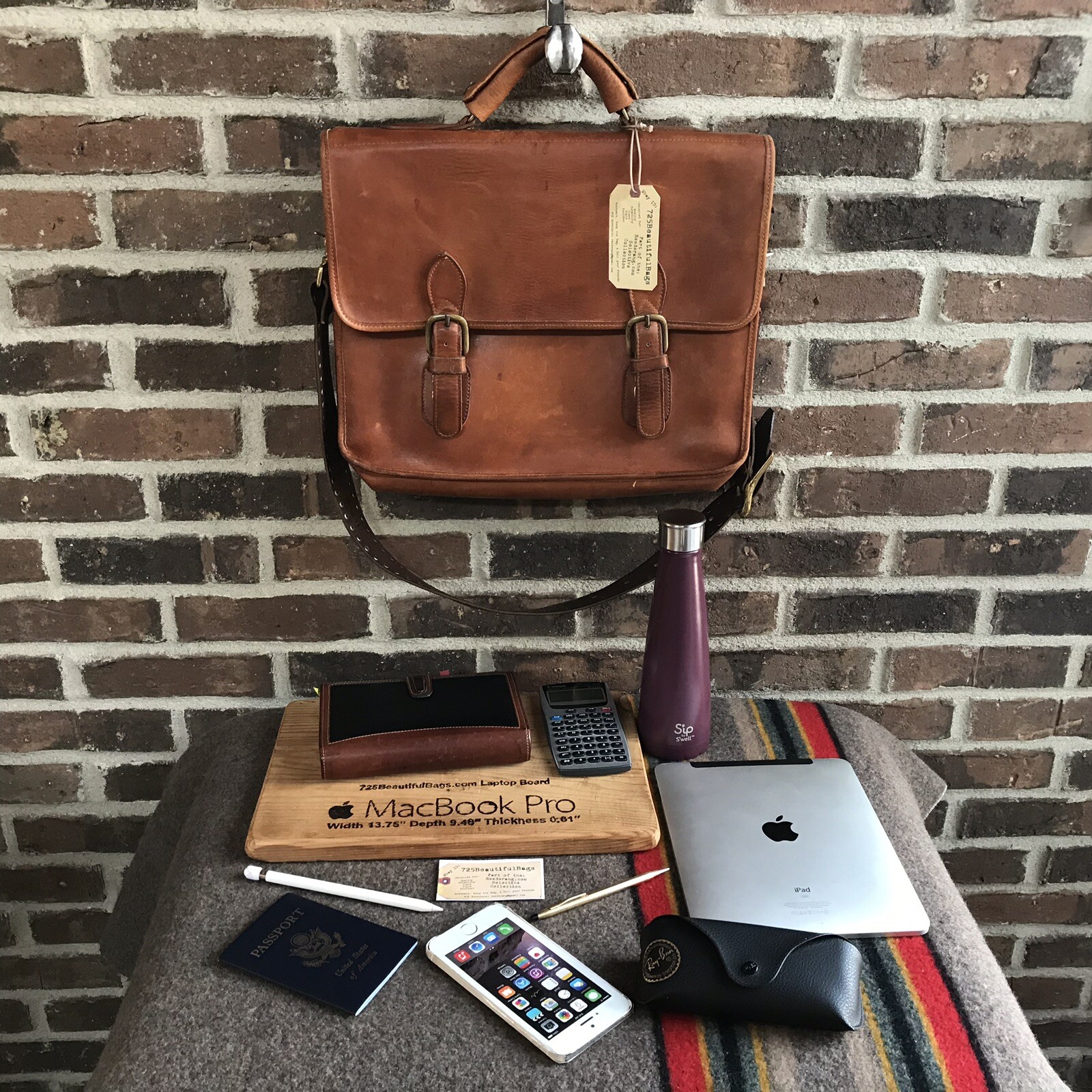 UNIQUE VINTAGE 1980s COGNAC THICK GLOVE LEATHER MACBOOK PRO BRIEFCASE BAG R$1198