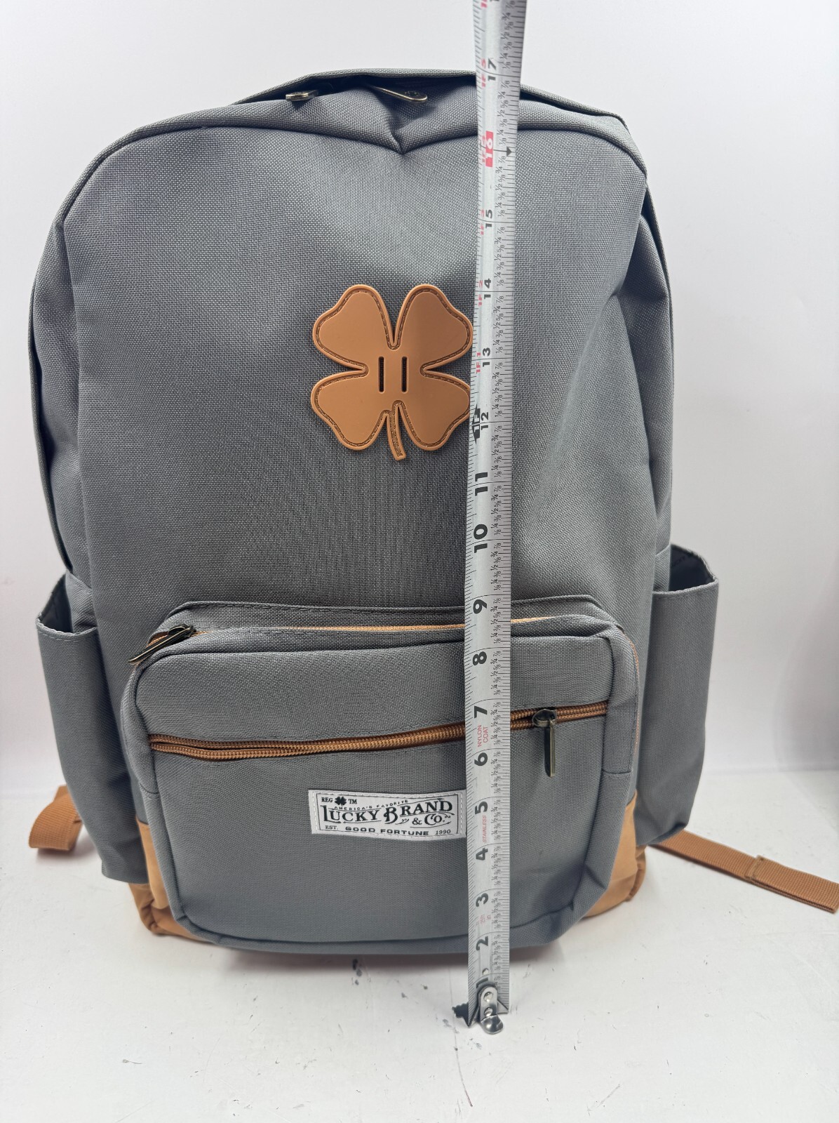 Lucky Brand Backpack Gray Canvas Brown Leather Day Pack
