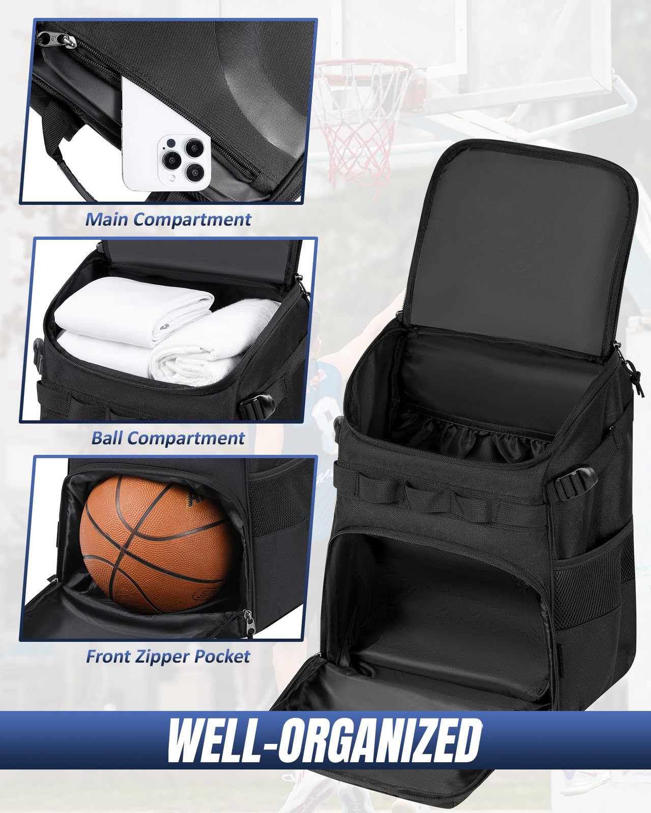 Basketball Bag Backpack with Ball Holder Multi-Sport Backpack for Soccer Voll…