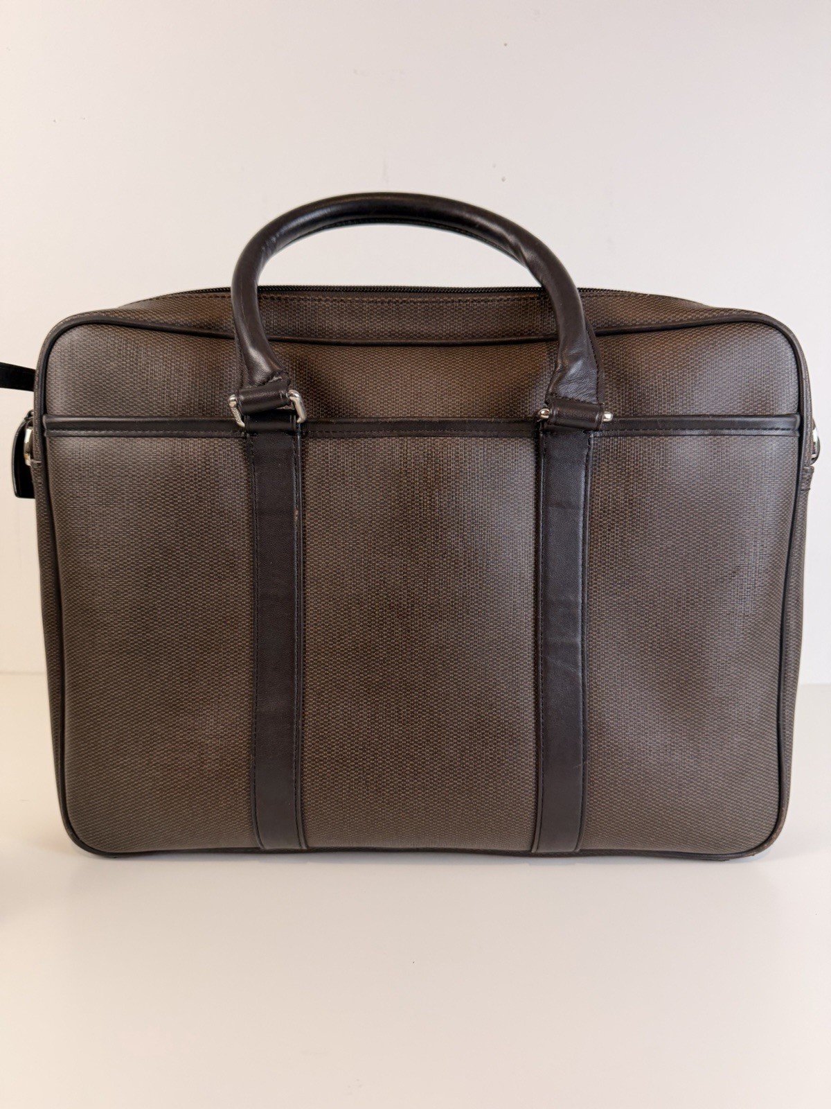 COACH Heritage Check 2-way Slim Briefcase F71389 Brown / Black Laptop Bag