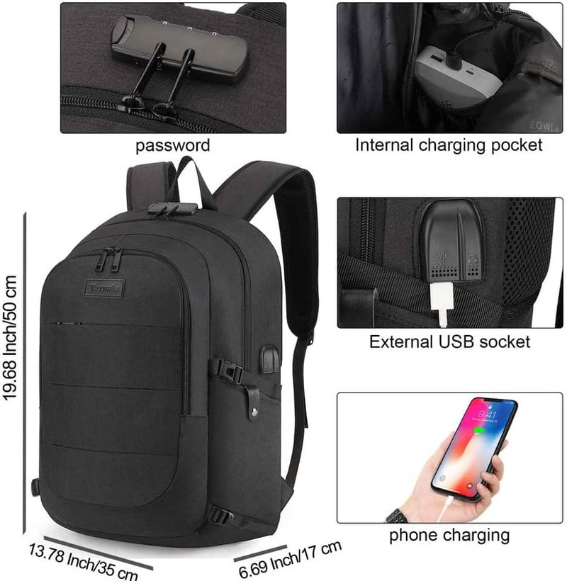 Laptop Backpack 15.6″ Travel Anti-Theft USB Charging Port Water Resistant Bag