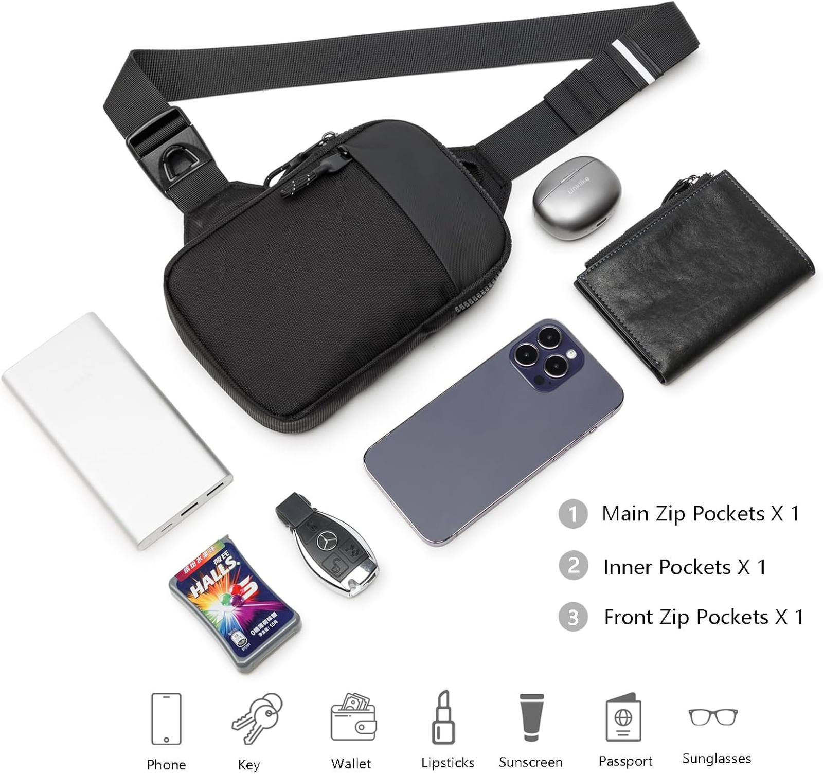 Mini Sling Bag for Men Women, Small Crossbody Travel Utility Chest Phone Bag