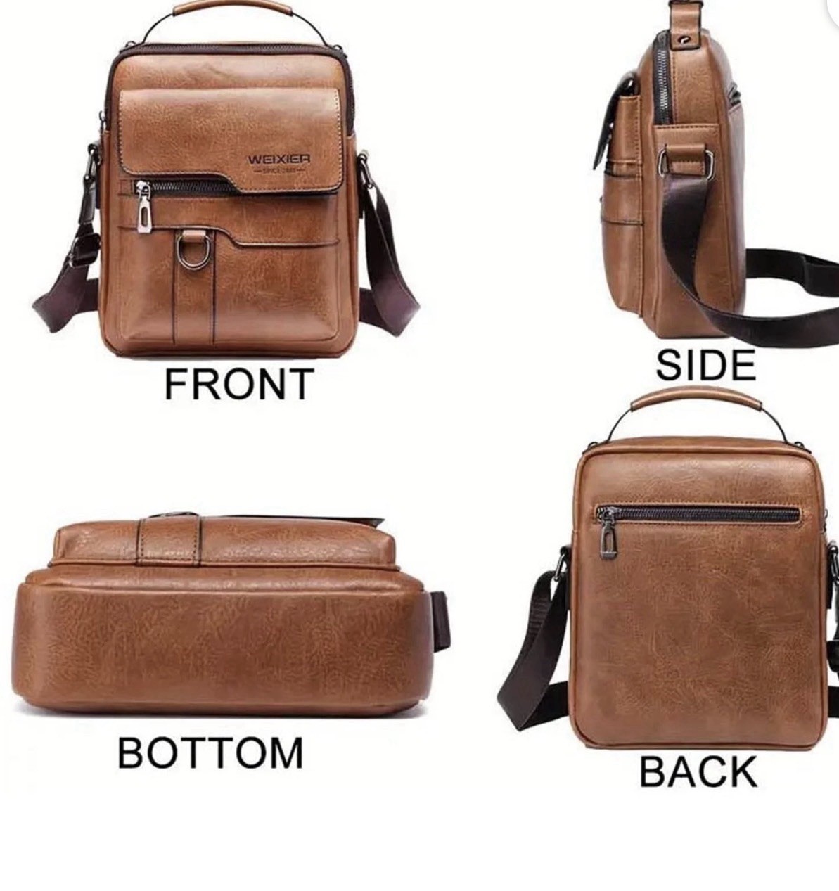 WEIXIER Men Crossbody Brown Bag Shoulder Bag PU Leather Messenger Handbag