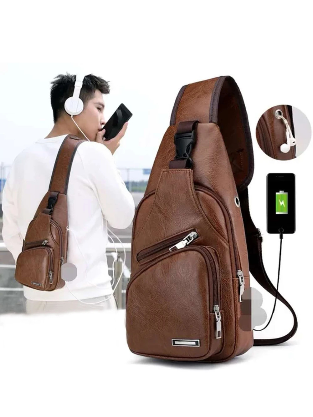 Simple and Fashionable Casual Solid Color PU Multifunctional USB Charging Zipper