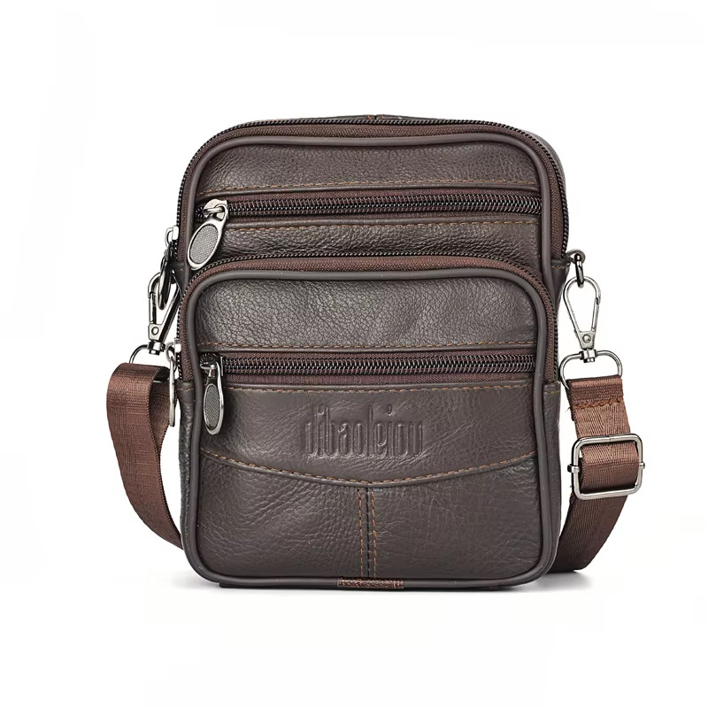 Men’S Genuine Leather Crossbody Bag High Quality Zipper Pocket Retro Business Me