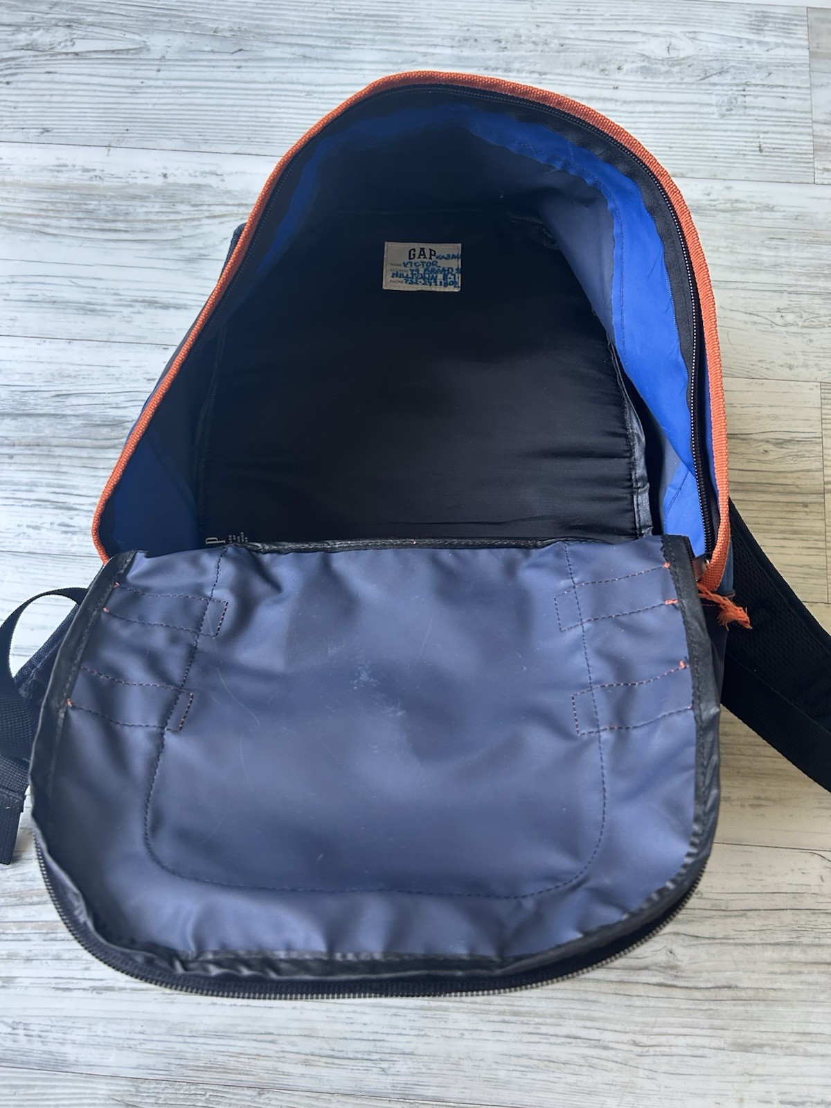 Vintage GAP Technical Backpack Blue Orange Bungee Cord Gorpcore Hiking Bookbag