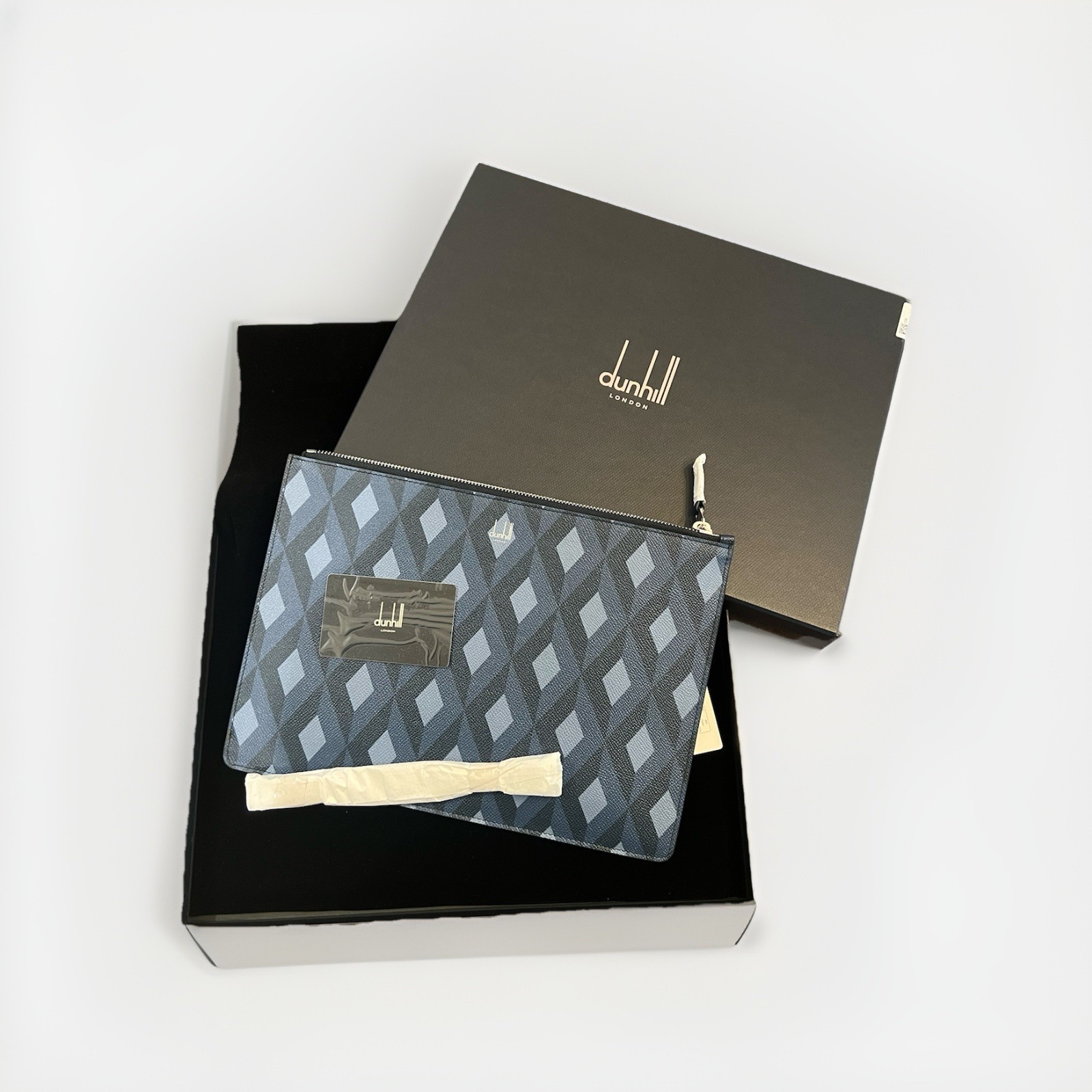 Dunhill London Leather Zipper Pouch Blue Diamond Design Made In England