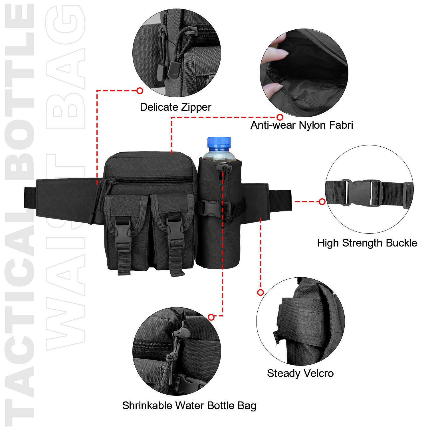 Tactical Hiking Waist Pack With Water Bottle Holder Running Waist Hip Belt Bag