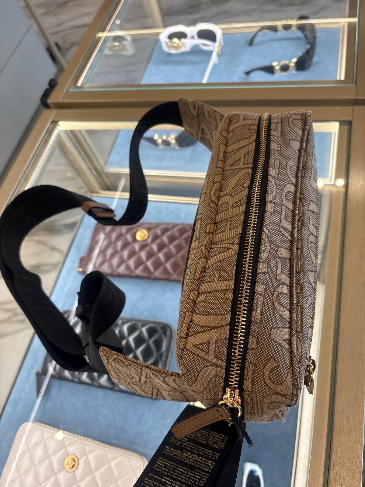 Versace Belt Bag Canvas Fabric Allover Beige/brown $1200 Retail Authentic