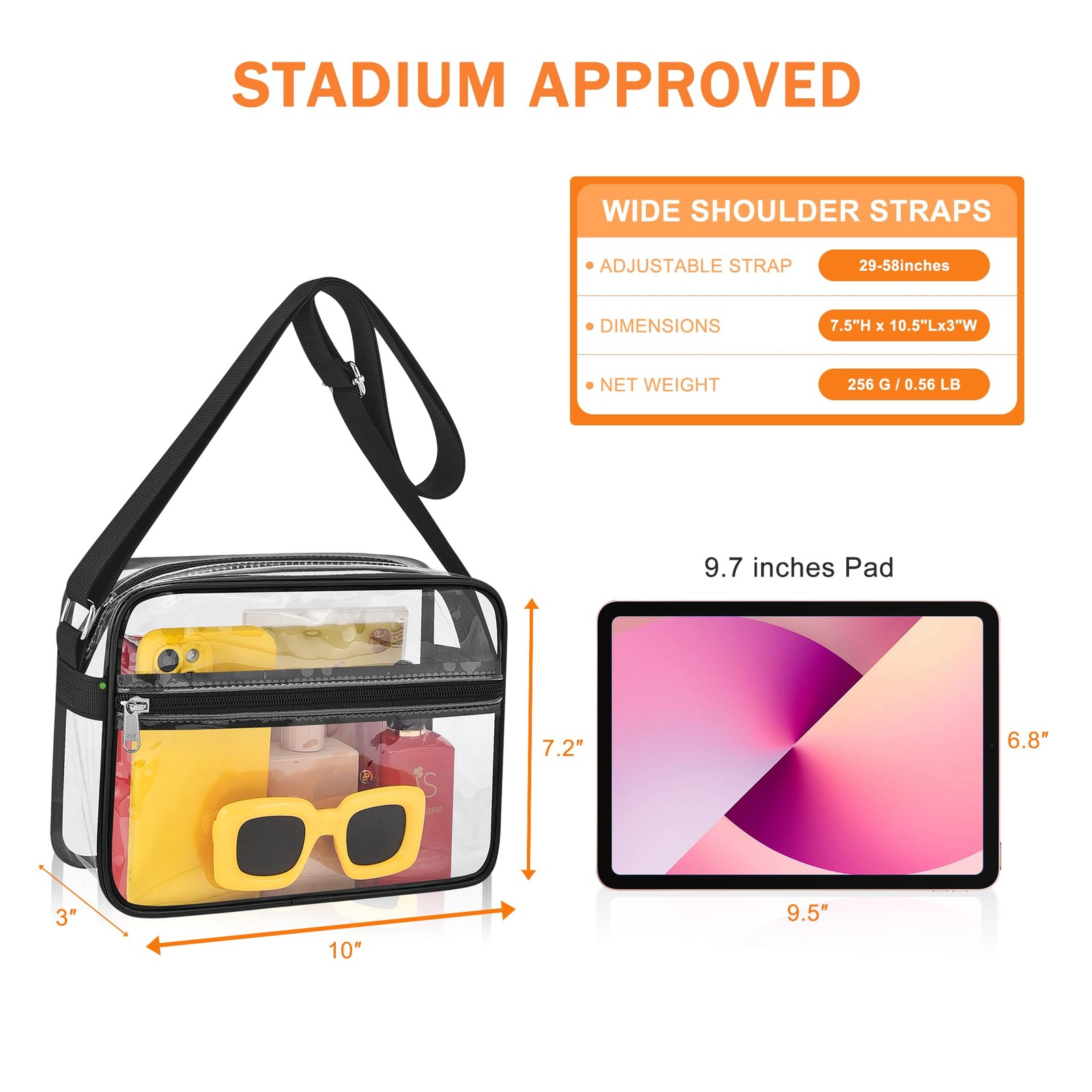 Clear Bag Black for Stadium Events Concert Outfits and Sports Events