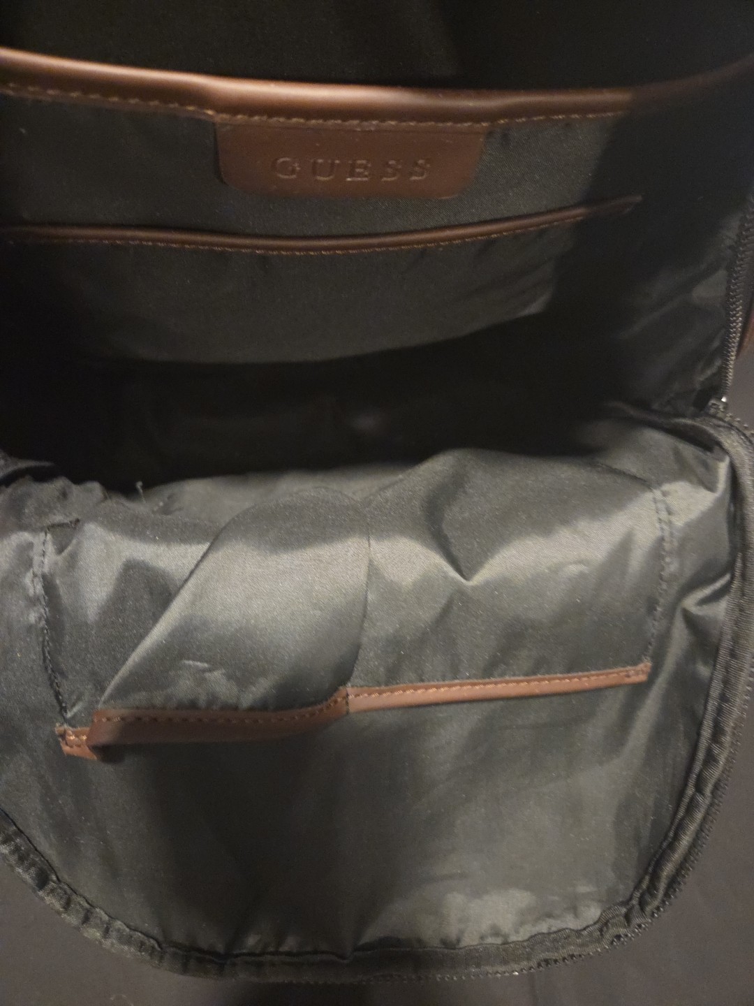Guess Mens Backpack Bag Monogram Travel Adjustable Strap Zipper Brown