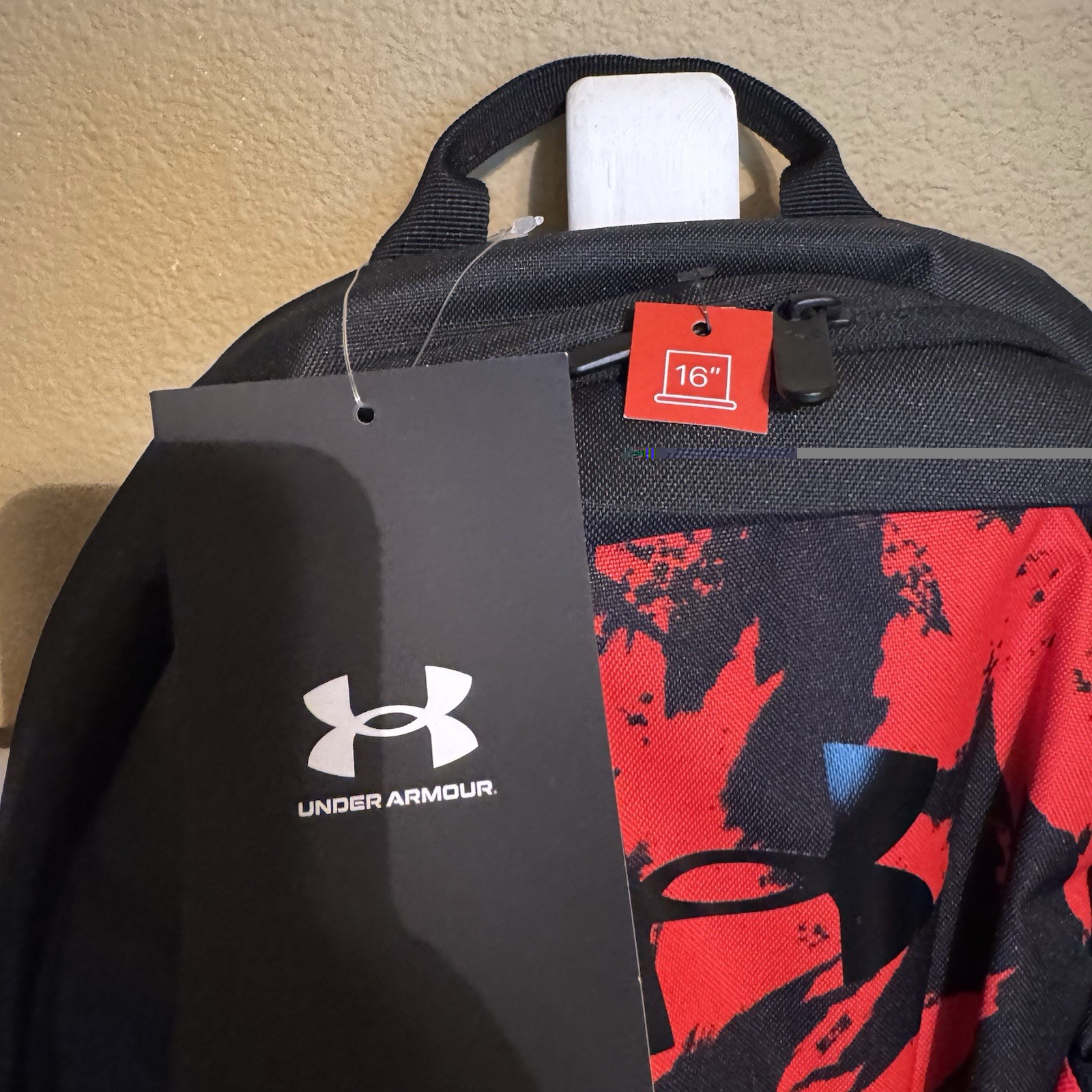 NWT Under Armour Hustle Lite 16” Backpack Red Black Camo Laptop School Gym Book