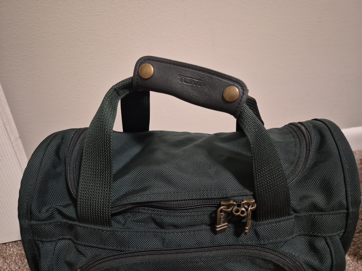 Tumi Dark Green Ballistic Nylon Carry-on Duffle With Name Tag