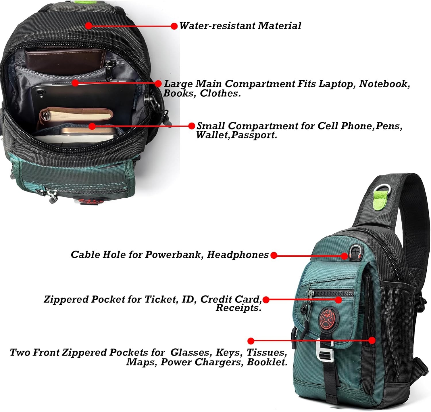 Sling Bag Chest Shoulder Backpack Crossbody Bags for Tablet Laptop Outdoor Hikin