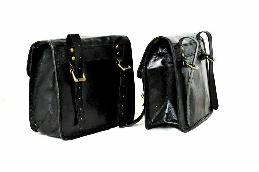 Bags Left & Right Saddlebags Motorcycle Pouch Black Leather Two Panniers Saddle
