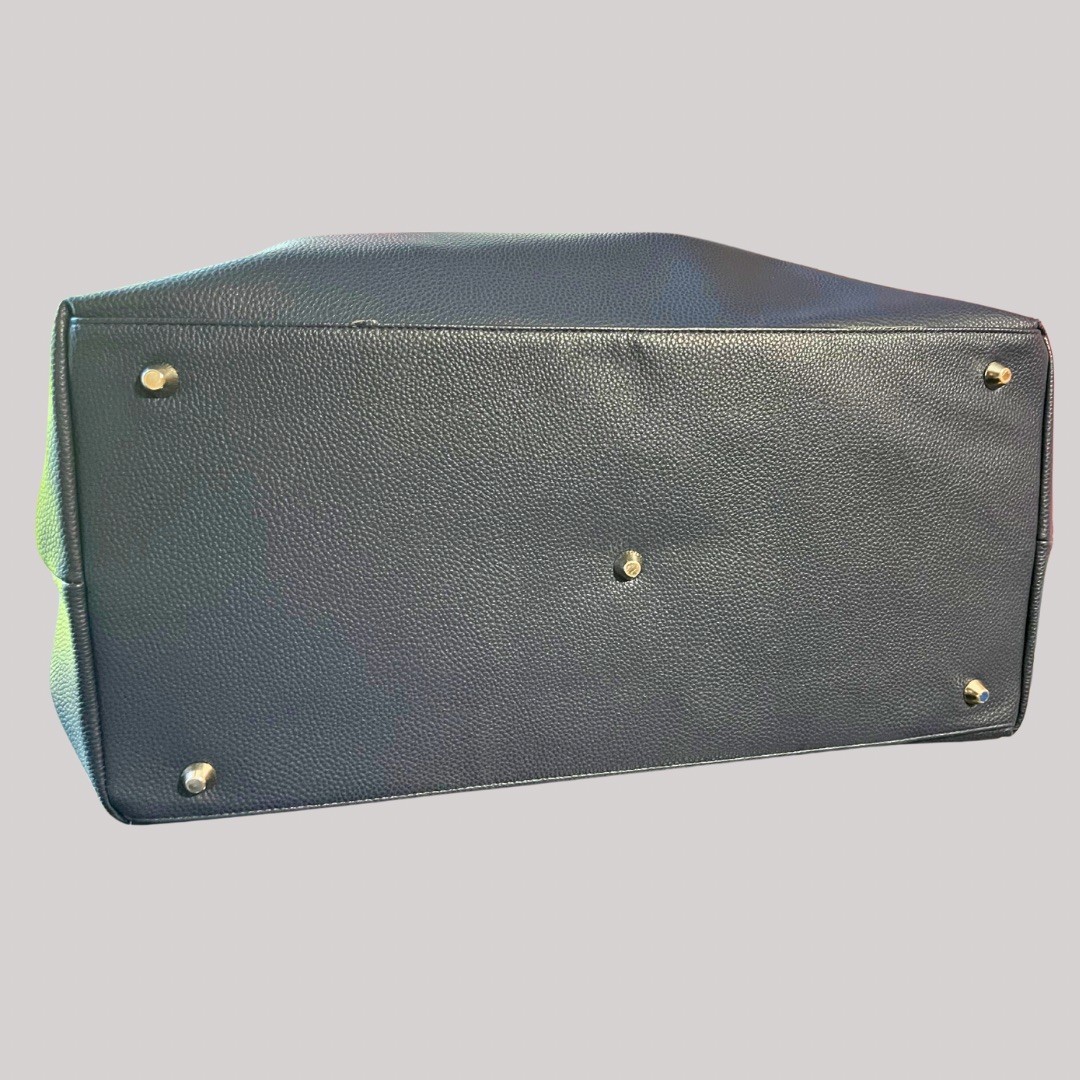 Brouk & Co Alpha Duffle Weekender Bag Vegan Pebbled Leather Navy Blue Brown Trim