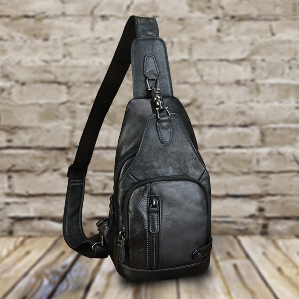 Genuine Leather Sling Bag Vintage Crossbody Shoulder Bag Handmade Chest Bag