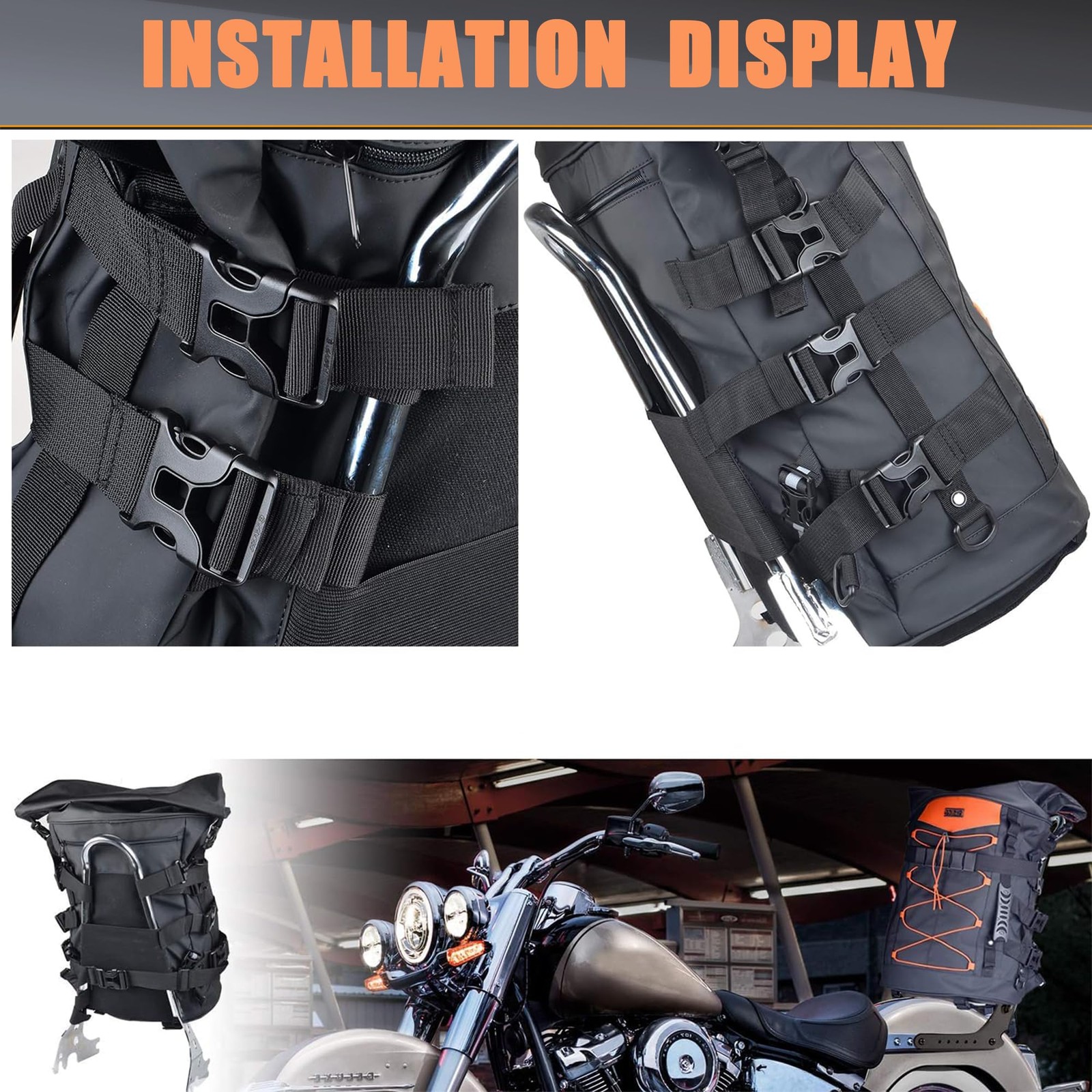Expandable Motorcycle Travel Luggage Sissy Bar Bag Tail Bag Motorcycle Backpack: