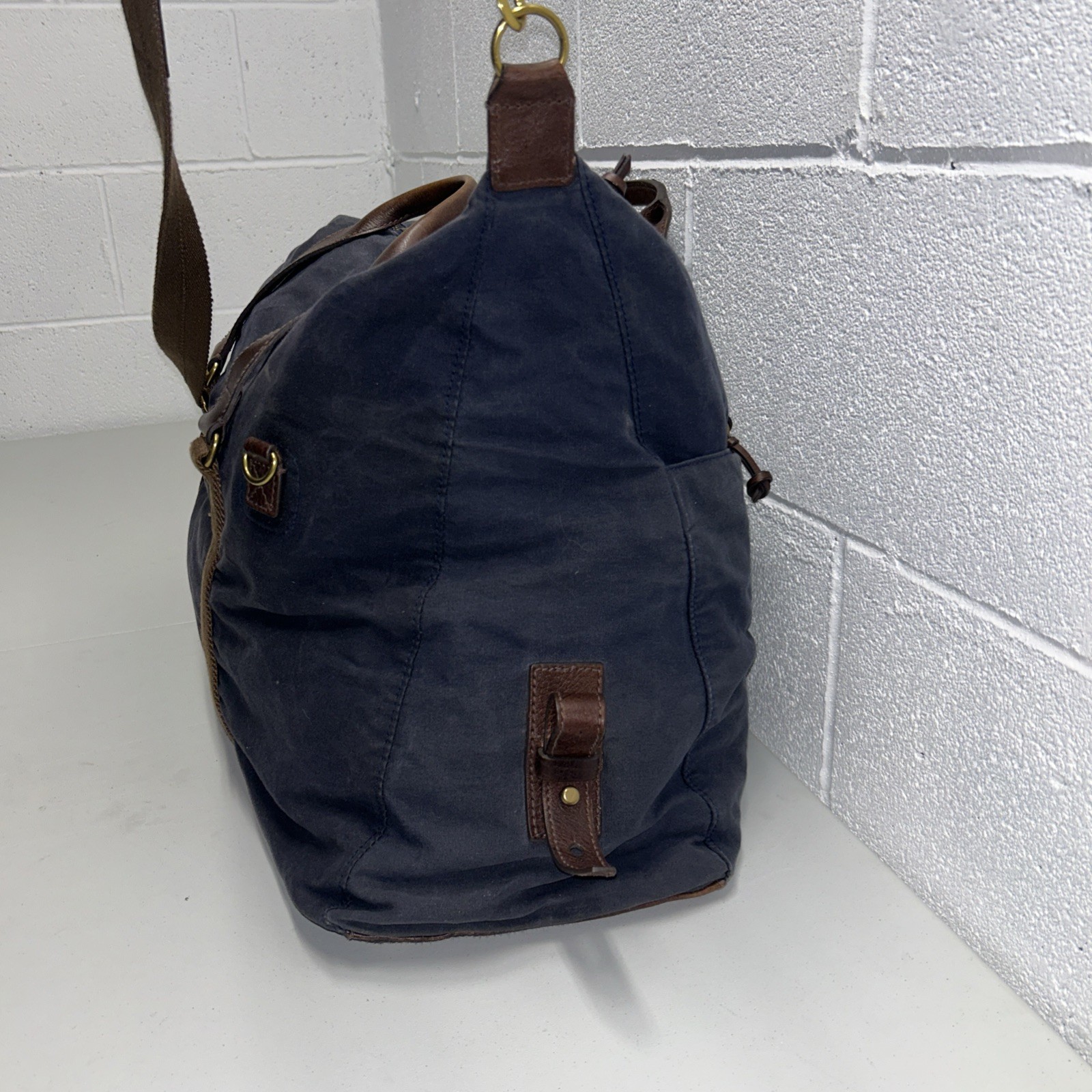 J. Crew Dry Goods Waxed Abingdon Weekender Duffle Bag Blue & Leather SB