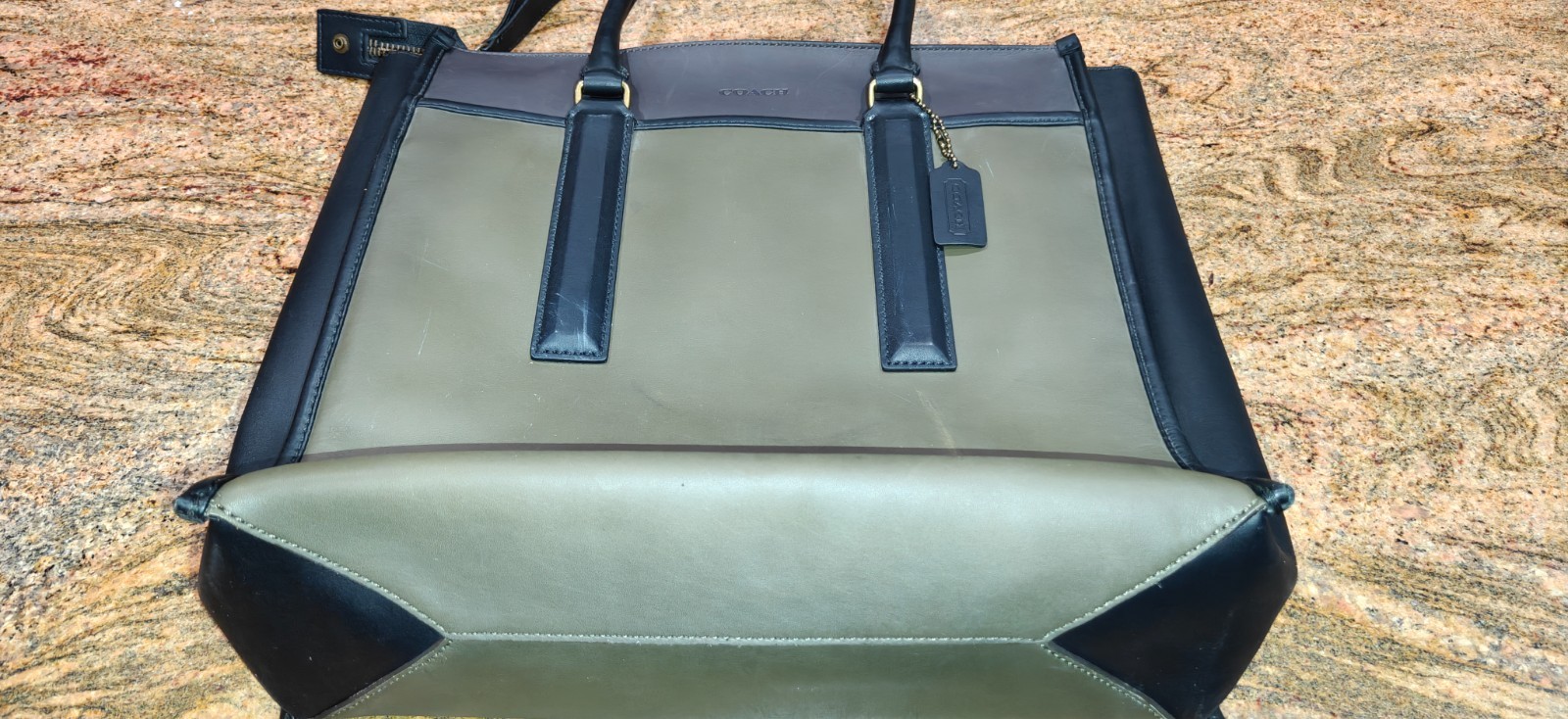 Coach Genuine Leather Tote Style 70725 Olive Black Structured Bag