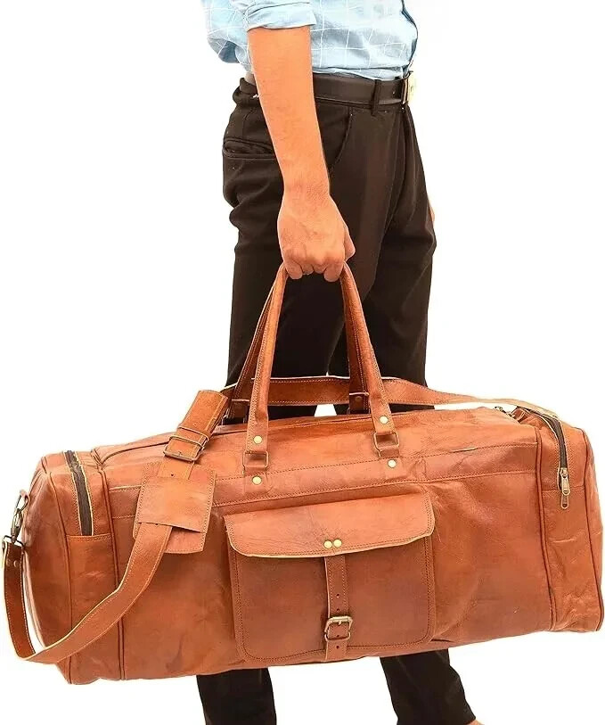 Leather duffle bags large 24 Inch Square Duffel Travel Gym Sports Overnight bag