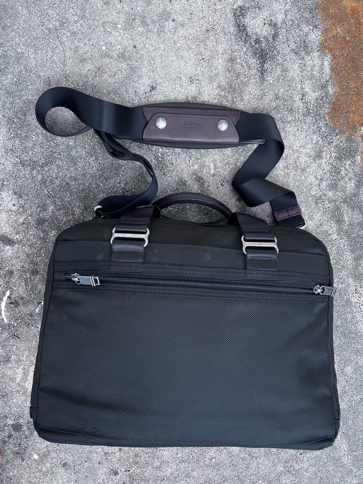 TUMI Black/Brown Nylon and Leather Alpha Bravo Brooks Slim Briefcase