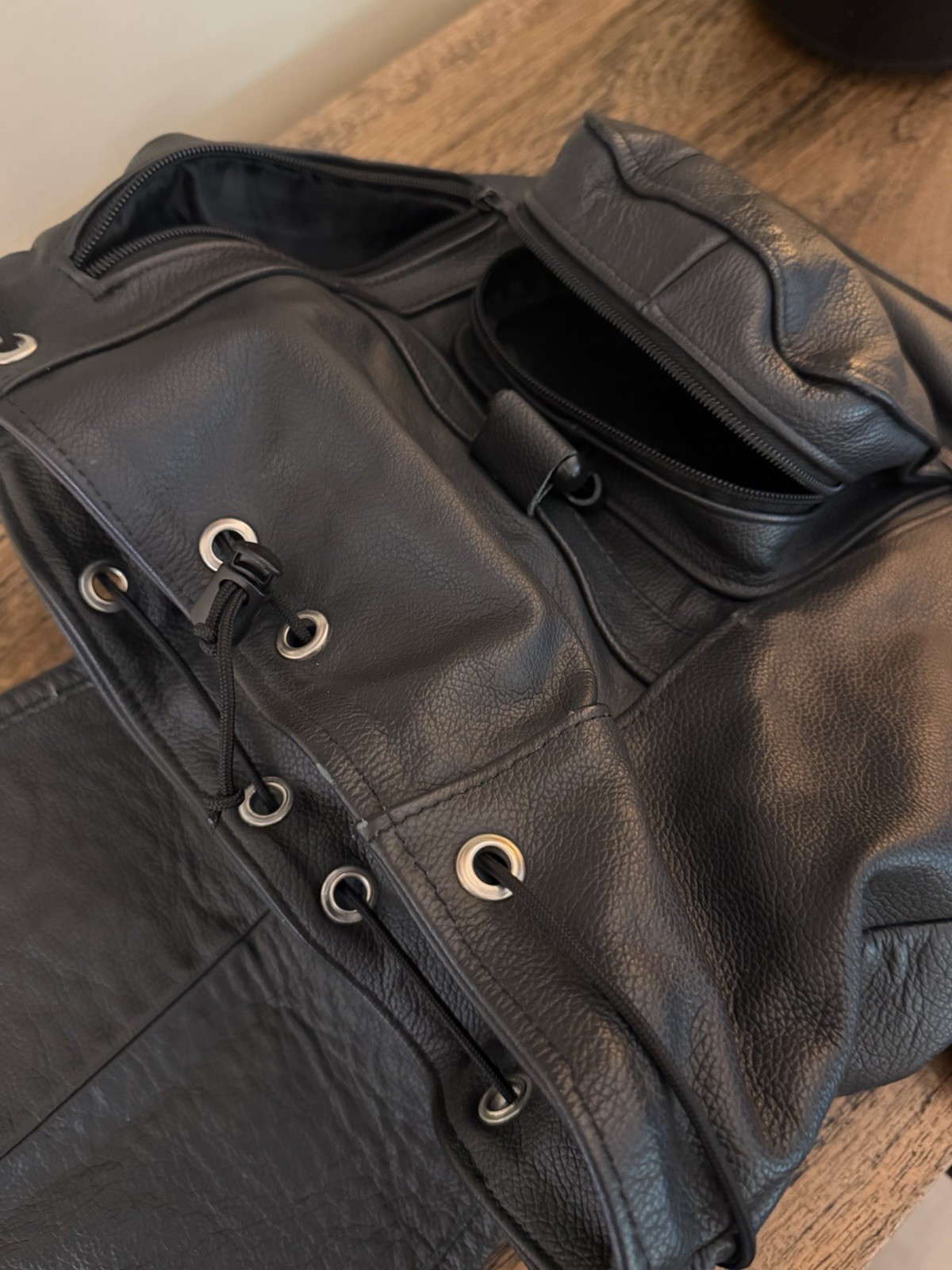 Black Men’s Backpack with Drawstring, Buckle, Zip Closures and Pockets