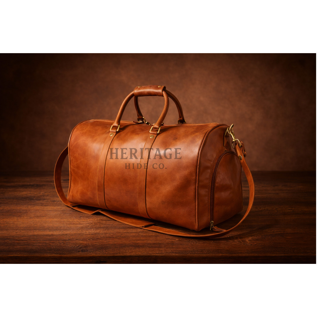 Brown Full Grain Leather Duffle Bag For Travel,Gym,Leather Bag For Men