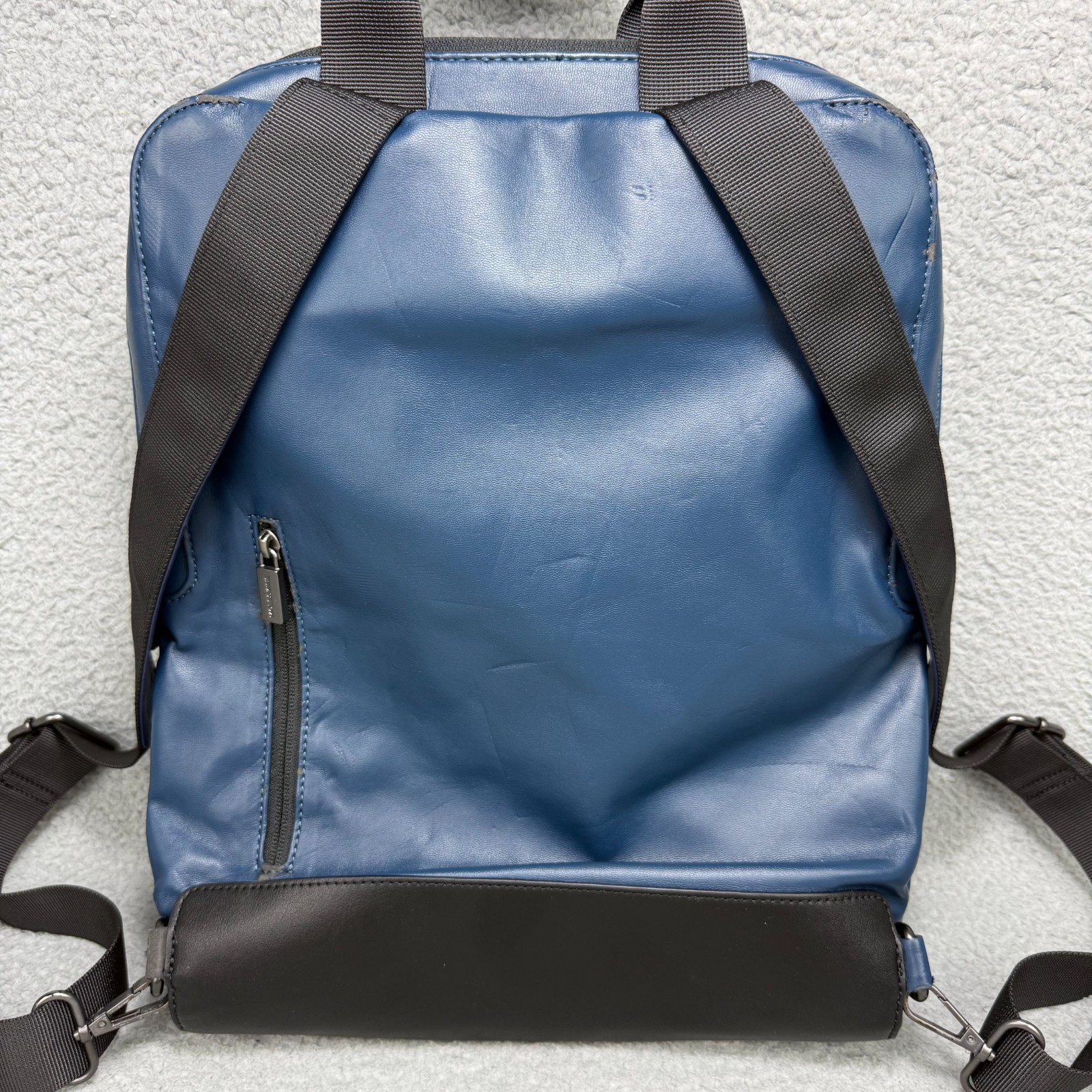 Moleskine Backpack Navy Blue Vertical Device Bag Faux Leather Laptop Mens Womens