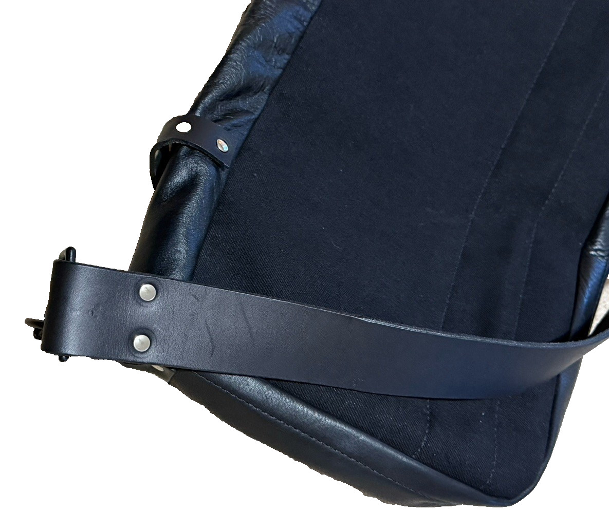 Mens Large Leather & Wool Messenger Bag Crossbody Briefcase Travel Gray Black