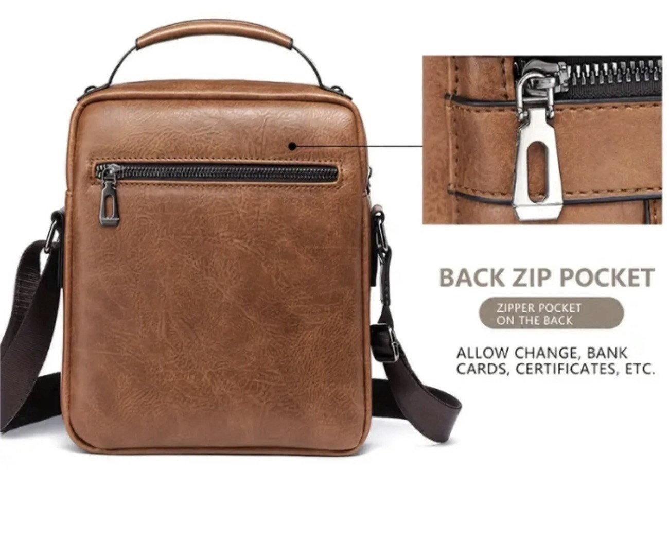 WEIXIER Men Crossbody Brown Bag Shoulder Bag PU Leather Messenger Handbag