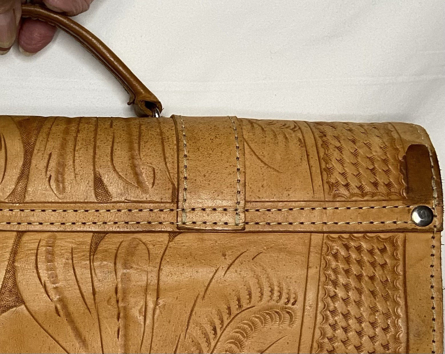 Briefcase Hand Tooled Western Leather Bag Laptop Ropin West *No Shoulder Strap