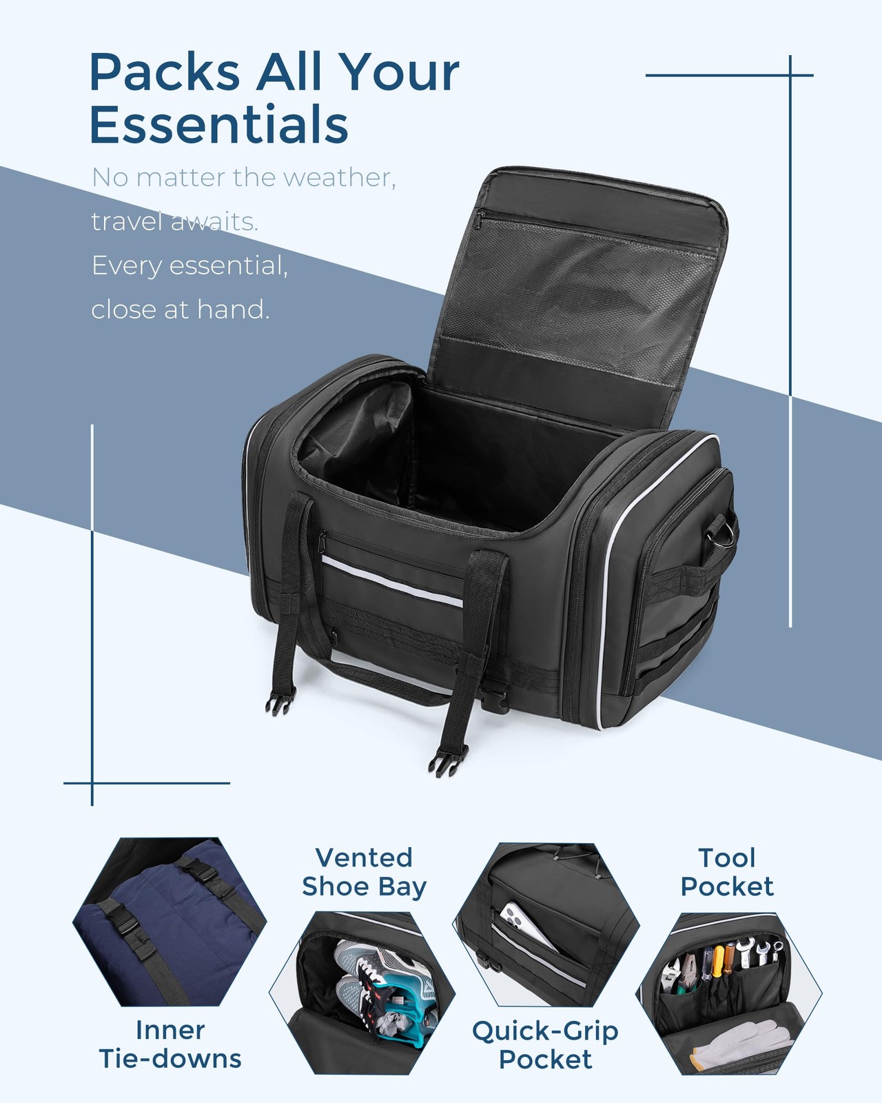Marscamd Waterproof Motorcycle Tail Luggage Bag, 48L-64L Expandable, a Rain C…