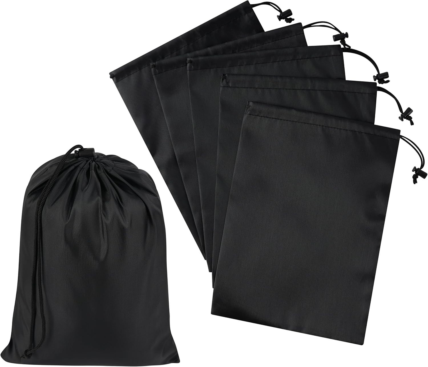 Drawstring Bag with Toggle Nylon Cinch and Ditty Pouch Six Pack Black 8 X11