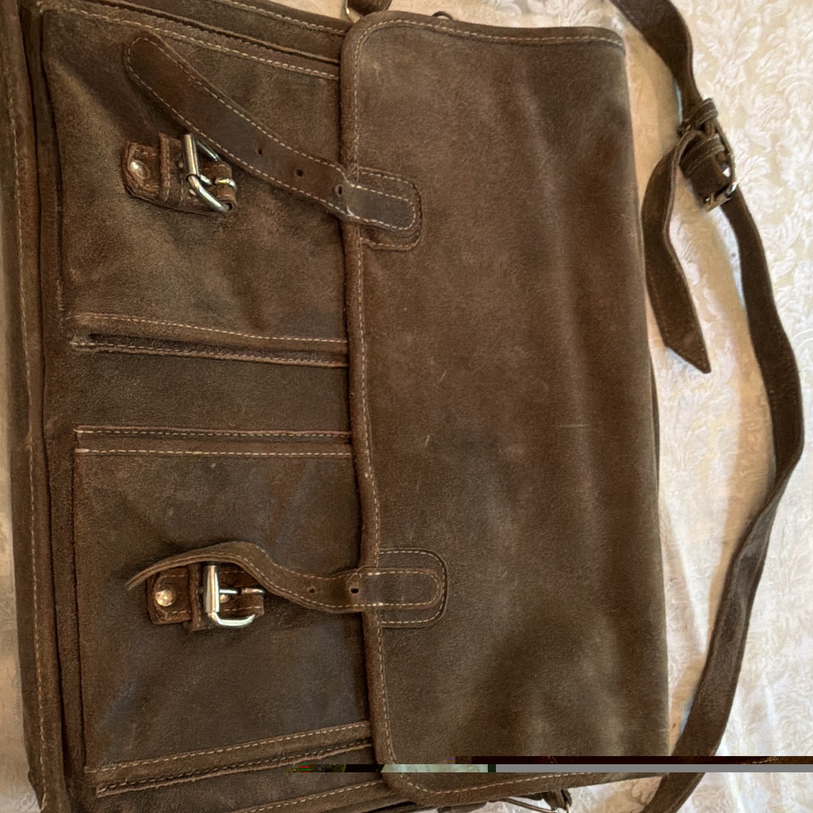 Men’s Brown Messenger Bag Adjustable Shoulder Strap Buckle Zip Pockets