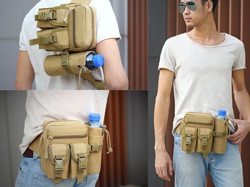 Tactical Waist Pack Pouch With Water Bottle Pocket Holder Waterproof Molle Fa…