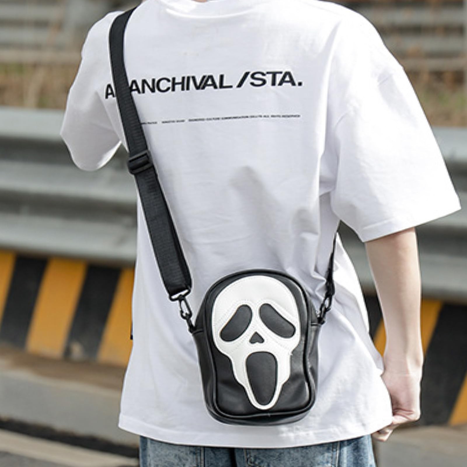 Halloween Skull Messenger Bag, Vegan Leather Crossbody Bag, Novelty Ghost Pur…